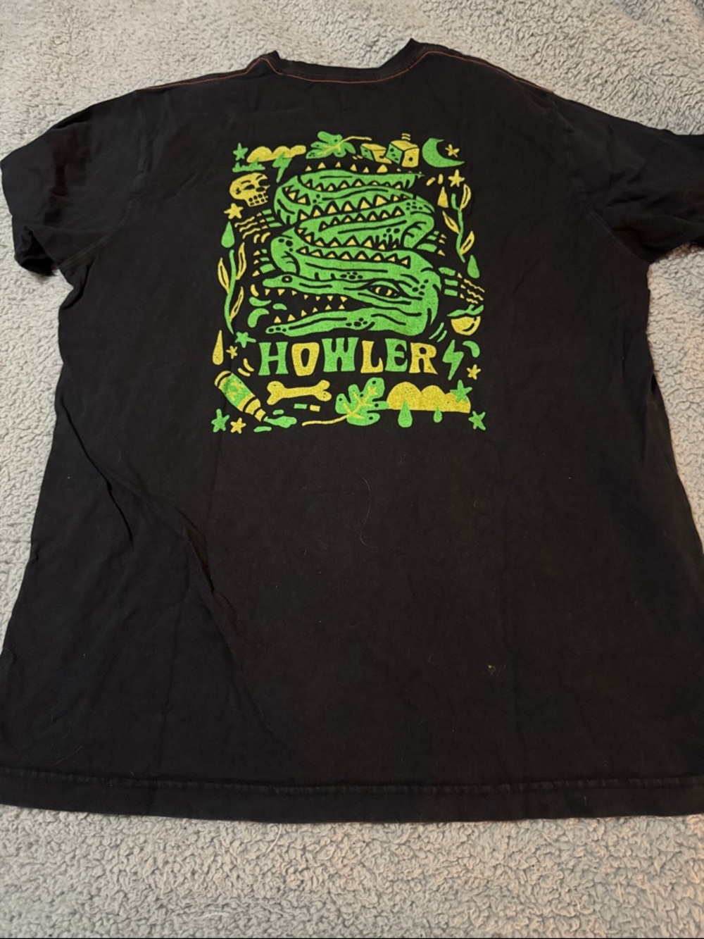Howler Bros Graphic Tee in Black with Neon Green Print